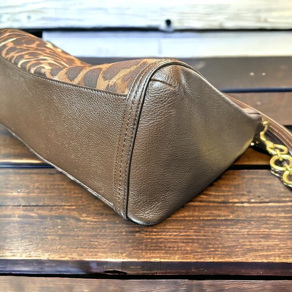 Coach Dark Brown Leopard Print Canvas and Leather Park Chain Ocelot Tote - Picture 9 of 12